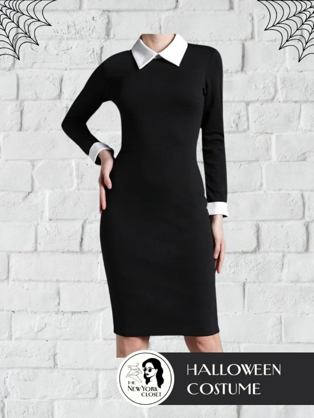 Homeyee Wednesday Addams Style Black Dress White Collar Size 10